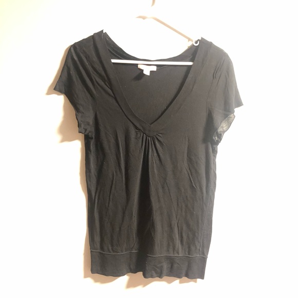 Black flowy deep V V-neck dressy top - Picture 2 of 6